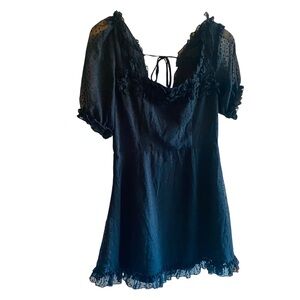 ANGEL BIBA Blue Peasant Style Mesh Ruffle Skirt Dress